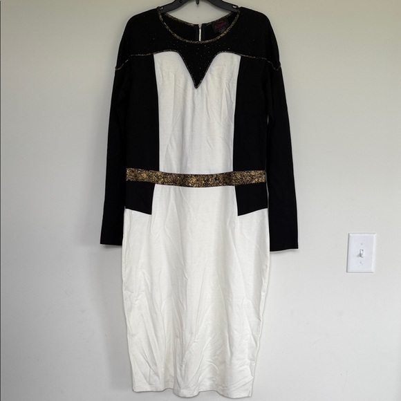Kayla by Tally Taylor Elegant Black and White Dress with Gold Accents - Picture 1 of 10